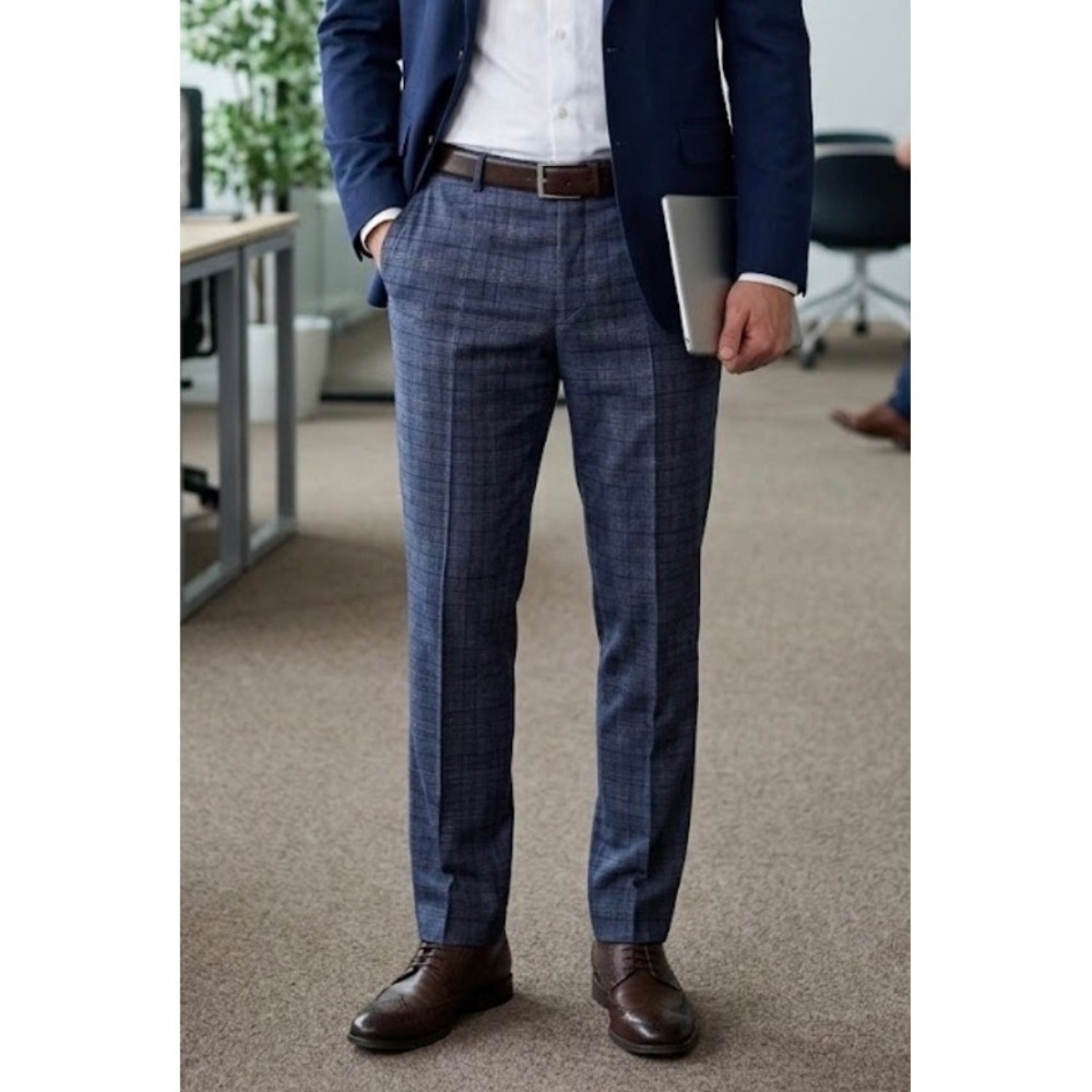 Classic Men's Blue Plaid Dress Pants